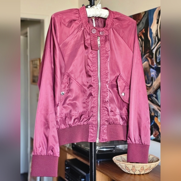 Free People Midnight Bomber Jacket In Maroon - Picture 2 of 8